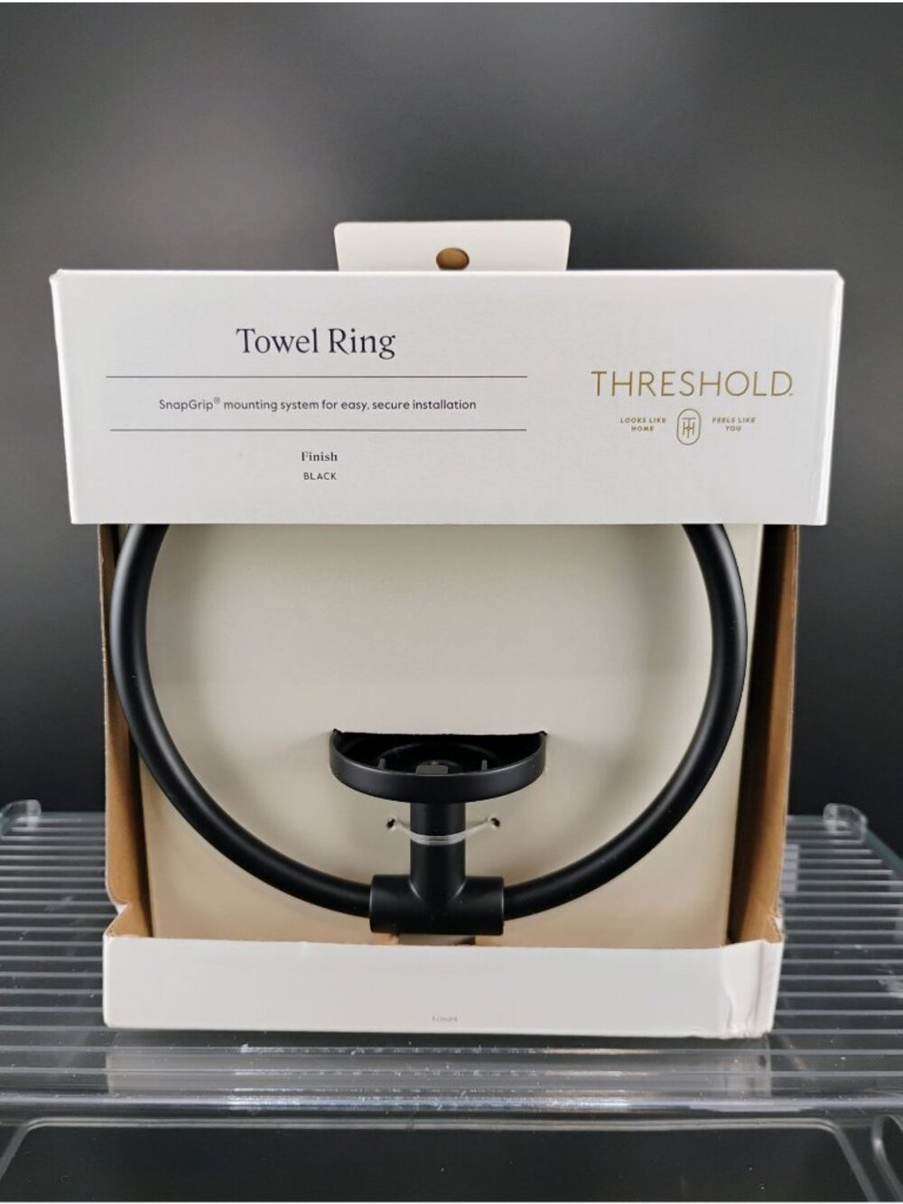 Threshold Towel Ring SnapGrip Black Matte Finish Durable Modern